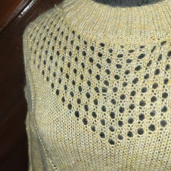 Lauren Conrad Womens Medium Beige Cable Knit Sweater With Metallic Accents - Picture 2 of 6